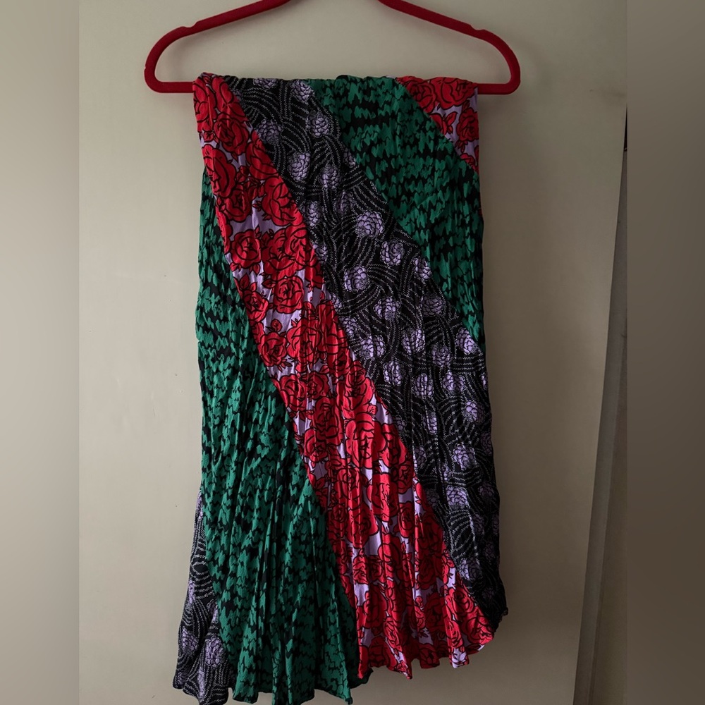 Anthropologie Red and Green Patterned Midi Skirt